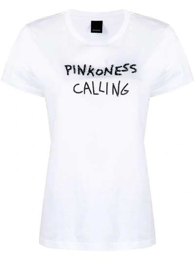 Shop Pinko Beaded Logo T-shirt In White