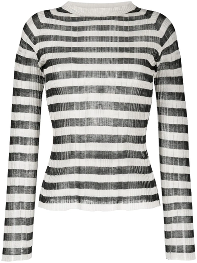 Shop Alysi Semi-sheer Striped Knit Top In White