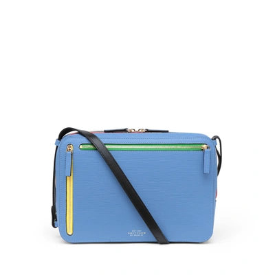 Shop Smythson Zip Crossbody Bag With Sliding Strap In Panama In Nile Blue