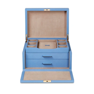 Shop Smythson 3 Drawer Jewelry Box In Panama In Nile Blue
