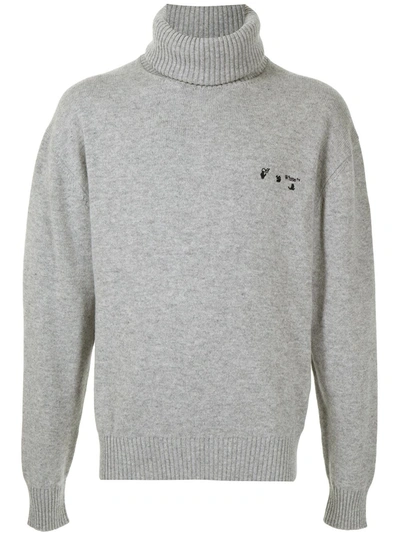 Shop Off-white Embroidered Logo Cashmere Jumper In Grey