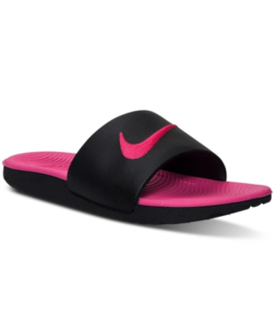 Shop Nike Little Girls Kawa Slide Sandals From Finish Line In Black, Vivid Pink