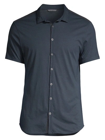 Shop John Varvatos Men's Short Sleeve Cotton Button-down Shirt In Indigo