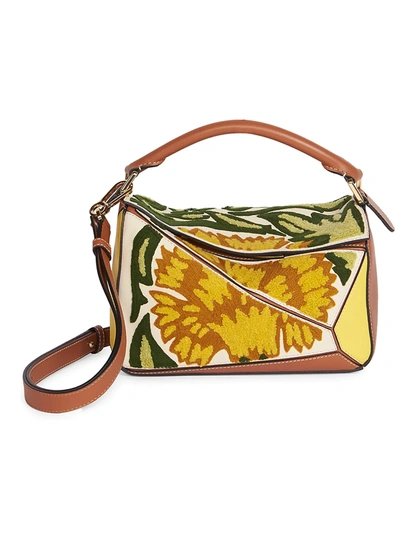 Shop Loewe Women's William De Morgan Mini Puzzle Floral Leather Bag In Yellow