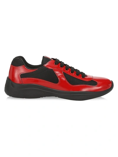 Shop Prada Men's America's Cup Patent Leather & Technical Fabric Sneakers In Rosso Nero