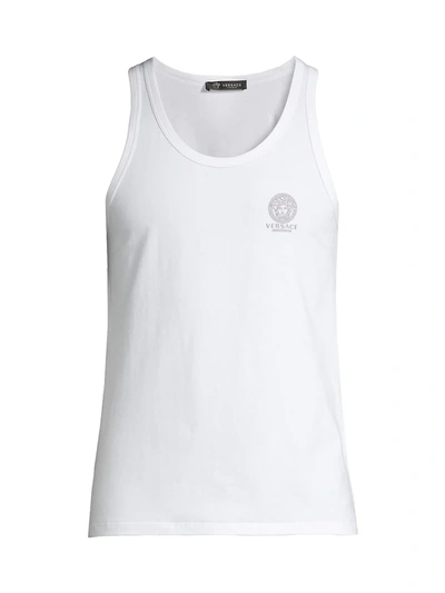 Shop Versace Men's Logo Graphic Tank Top In Optical White