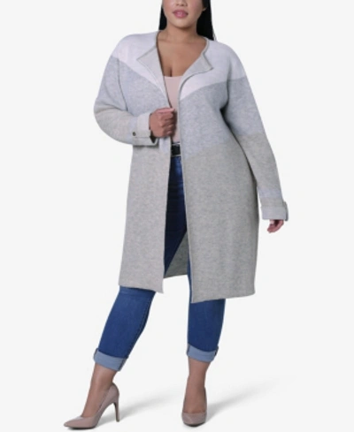 Shop Adrienne Vittadini Women's Plus Size Knit Jacquard Coatigan In Block Chevron Pattern Sweater In White