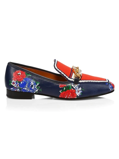 Shop Tory Burch Women's Jessa Floral Leather Loafers In Navy Tea