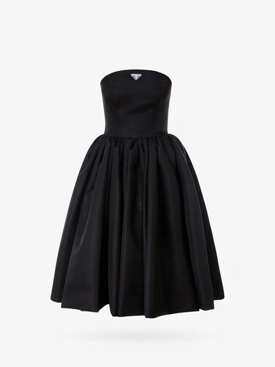 Prada Re-nylon Logo Strapless Flared Dress In Black | ModeSens