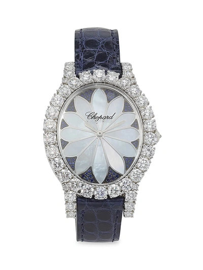 Shop Chopard L'heure Du Diamant 18k White Gold, Mother Of Pearl, Diamond & Alligator Strap Watch