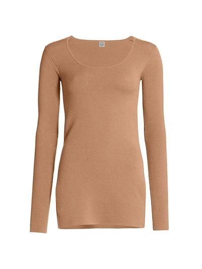 Shop Totême Moro Stretch Wool Vented Tunic Top In Camel