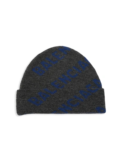 Shop Balenciaga Men's Logo Wool-blend Beanie In Navy Anthracite