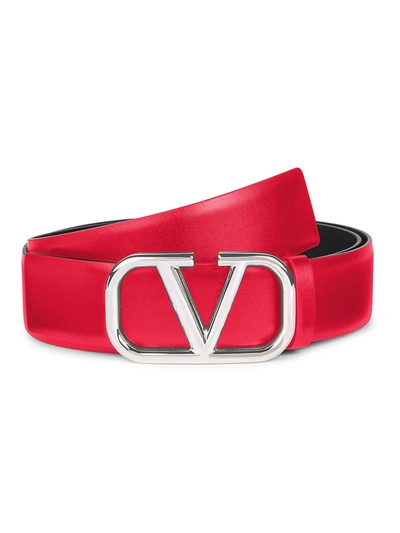 Shop Valentino Vlogo Leather Belt In Rouge