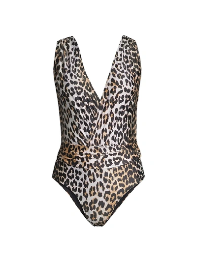Shop Ganni Leopard-print One-piece Swimsuit