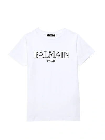 Shop Balmain Little Kid's & Kid's Logo Cotton T-shirt In White