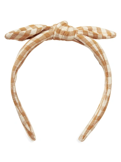 Shop Loeffler Randall Women's Meadow Gingham Bow Headband In Tan