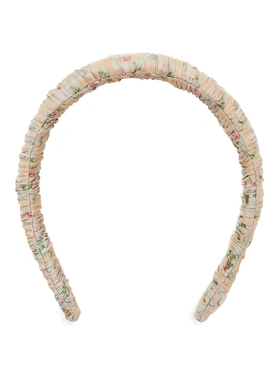 Shop Loeffler Randall Marina Floral Ruched Headband In Tan