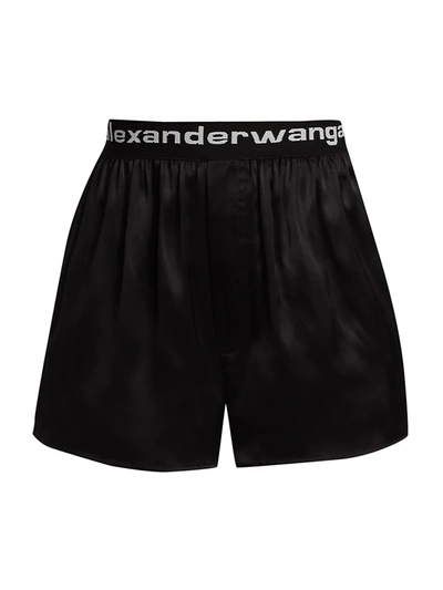 Shop Alexander Wang T Logo Elastic Silk Boxer Shorts In Black
