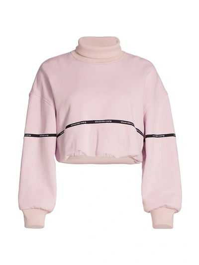 Shop Alexander Wang T Women's Logo Tape Cropped Bubble-hem Sweatshirt In Cradle Pink