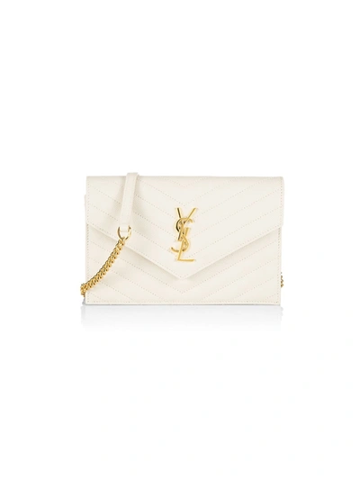 Shop Saint Laurent Women's Small Monogram Matelassé Leather Wallet-on-chain In Bianco Crema