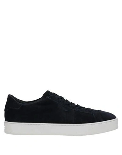Santoni Man Sneakers Midnight Blue Size 6.5 Leather In Dark Blue
