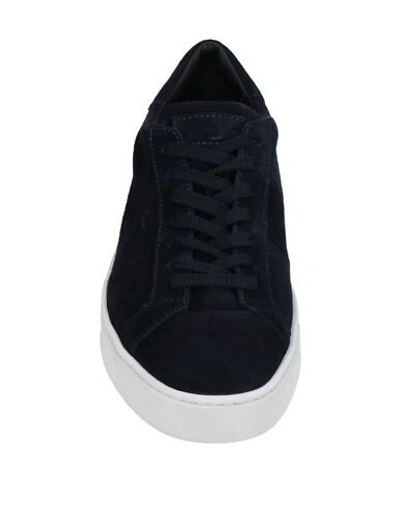 Santoni Man Sneakers Midnight Blue Size 6.5 Leather In Dark Blue