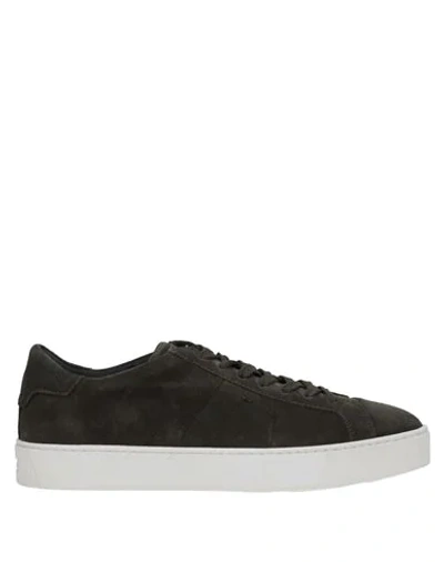 Santoni Man Sneakers Dark Green Size 8.5 Leather In Dark Green