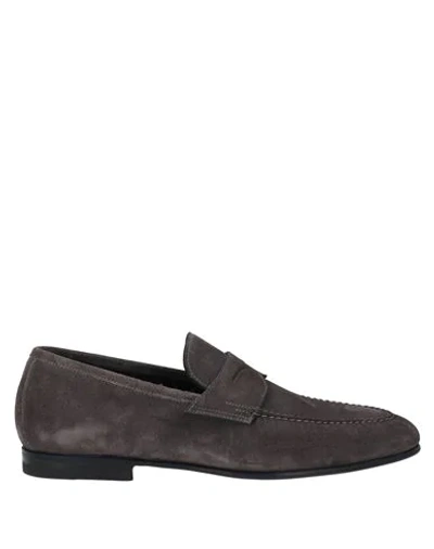 Shop Santoni Man Loafers Lead Size 12 Leather In Grey