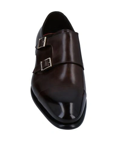Santoni Ira Double Monk Strap Shoe In Dark Brown