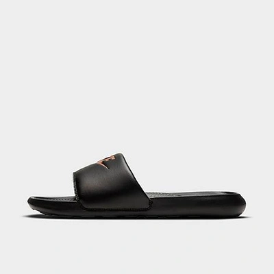 Shop Nike Women's Victori One Slide Sandals In Black/metallic Red Bronze
