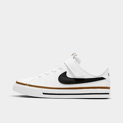 Shop Nike Little Kids' Court Legacy Casual Shoes In White/black/desert Ochre/gum Light Brown