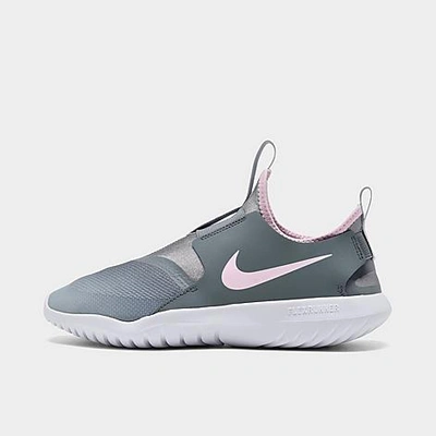 Shop Nike Girls' Big Kids' Flex Runner Running Shoes In Light Smoke Grey/pink Foam/smoke Grey