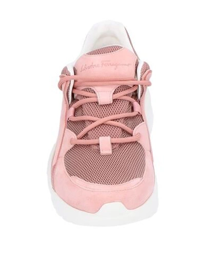 Ferragamo Skylar Patent Leather-trimmed Suede And Mesh Sneakers In Pink