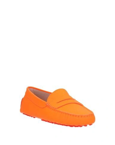 Tod's Suede Calf Moccasin Loafers Penny Studded In Orange