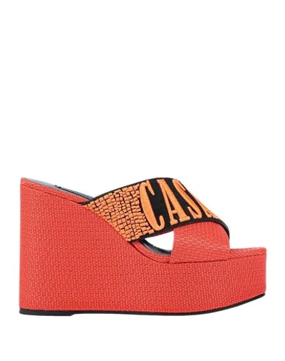 Shop Casadei Woman Sandals Orange Size 5.5 Textile Fibers