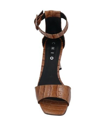 Shop Chio Woman Sandals Khaki Size 6 Soft Leather In Beige