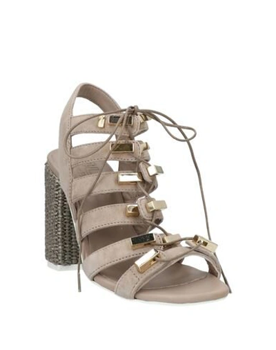 Shop Cesare Paciotti 4us Woman Sandals Dove Grey Size 6 Soft Leather, Natural Raffia