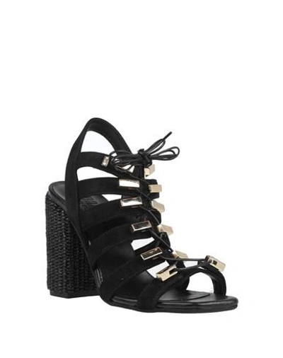 Shop Cesare Paciotti 4us Woman Sandals Black Size 8 Soft Leather, Natural Raffia