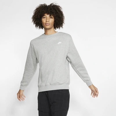 Shop Nike Mens  Club Crew In Dark Grey Heather/white