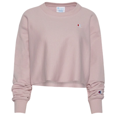 Shop Champion Womens  Reverse Weave Cropped Cut Off Crew In Pink/white