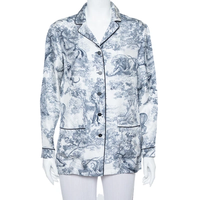 Pre-owned Dior Christian  White Toile De Jouy Printed Silk Chez Moi Pajama Jacket M