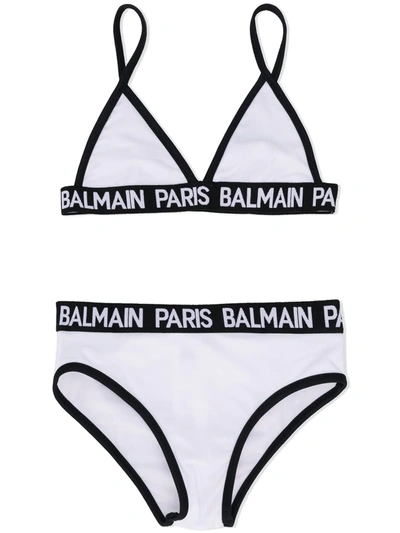 Shop Balmain Elasticated Logo Bikini In White