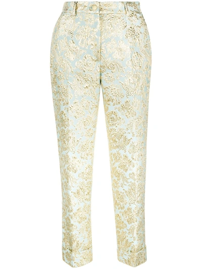 Shop Dolce & Gabbana Jacquard Cropped Trousers In Blue