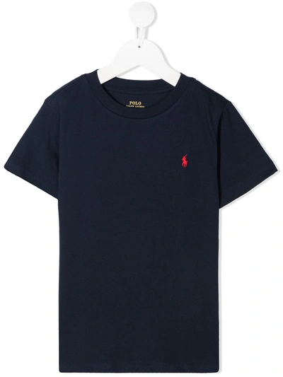 Shop Ralph Lauren Logo Embroidered Cotton T-shirt In Blue