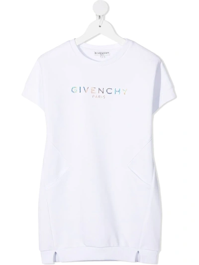 Shop Givenchy Logo-print Short-sleeved Dress In White