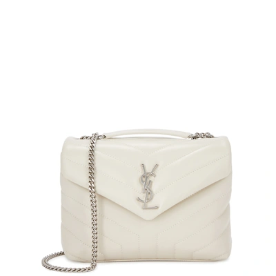 Shop Saint Laurent Loulou Small Leather Shoulder Bag In White