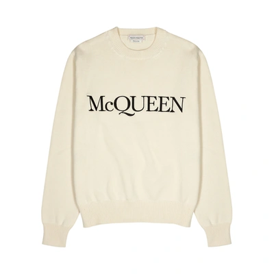 Shop Alexander Mcqueen Ivory Logo-embroidered Cotton Jumper