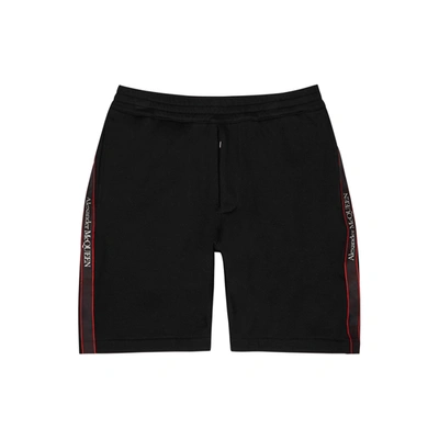 Shop Alexander Mcqueen Black Logo-trimmed Cotton Shorts