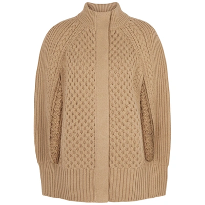Shop Alexander Mcqueen Camel Cable-knit Wool-blend Cape