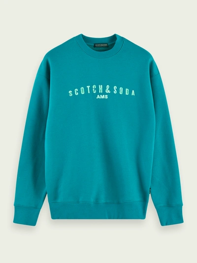Shop Scotch & Soda Long Sleeve Embroidered Branded Sweatshirt In Green